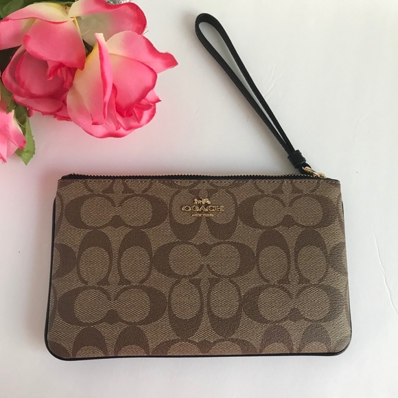 COACH LARGE WRISTLET IN SIGNATURE CANVAS KHAKI/BL - Picture 4 of 16